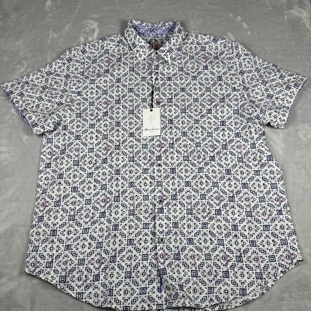 Robert Graham ButtonUp Classic Fit Shirt Mens 2XL Purple/White Linen Blend NWT - Picture 2 of 12